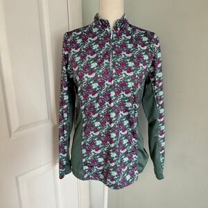 Peter Millar Crown Perforamnce Women's 1/4 Zip Floral Pullover Golf UPF 50 Sz M